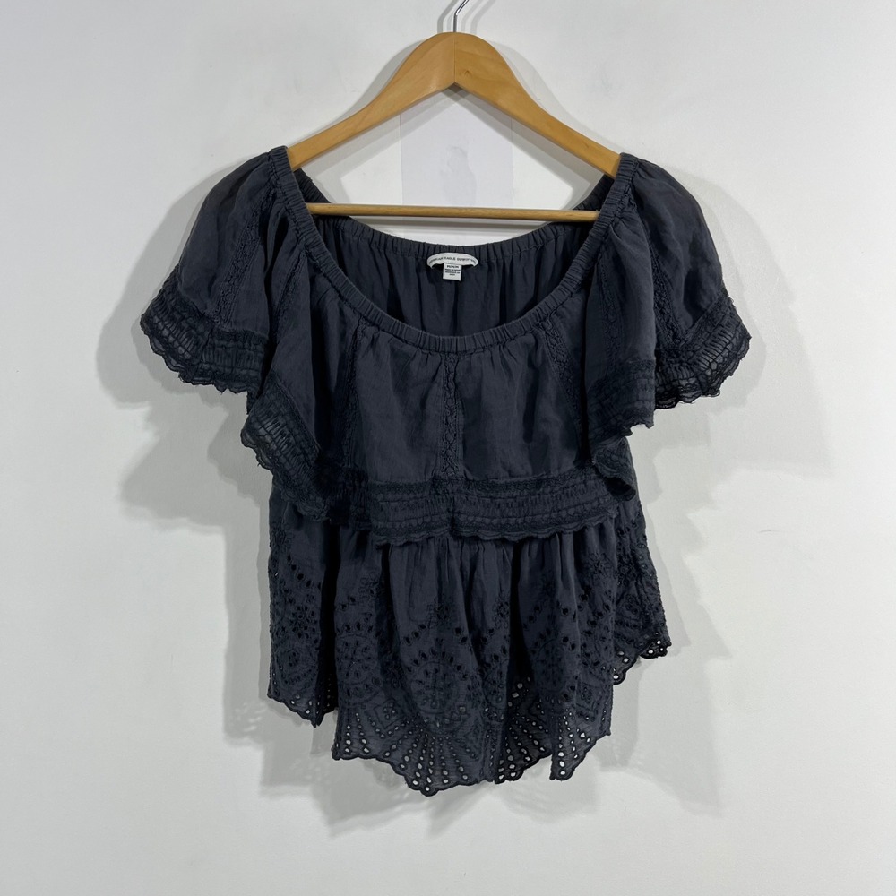 AmericanEagle Y2K Renfair Eyelet Lace Boho Coastal Indie Peplum Top Women Medium